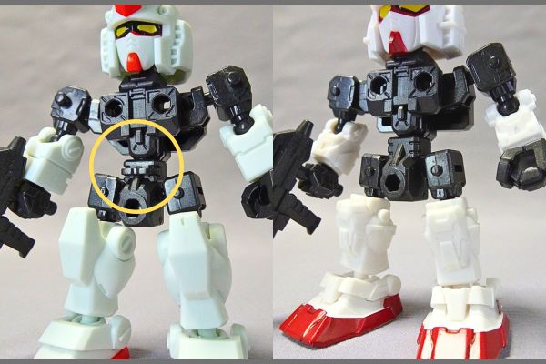 モビリティジョイントガンダム11のガンダムとモビリティジョイント１のガンダムとの比較